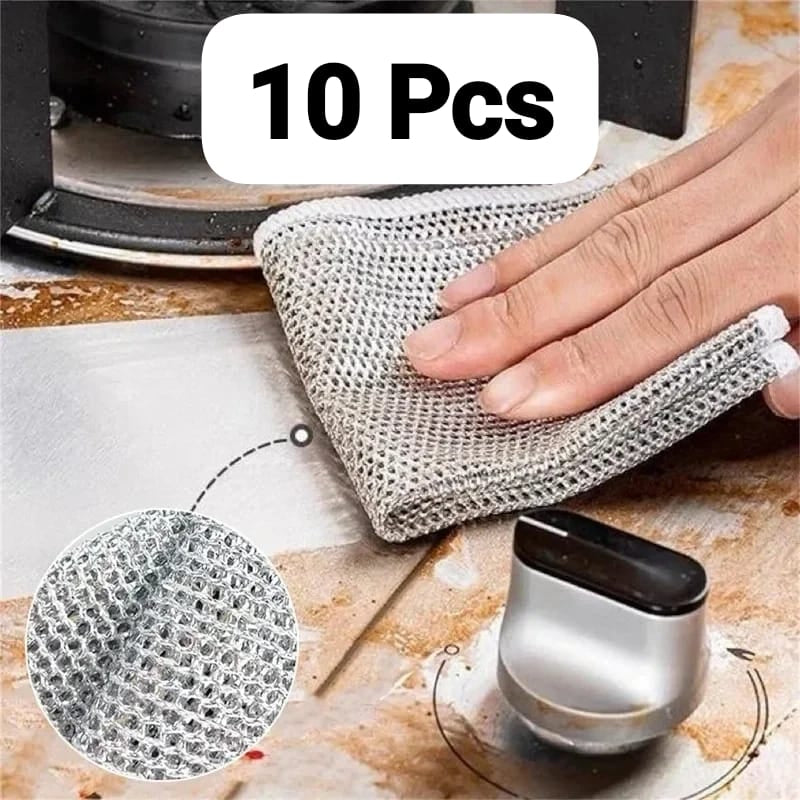 10 pcs Wire Cloth for Dish Washing Kitchen Cleaning Cloth Non-stick Oil Dish Clean Towel Washing Rags Household Cleaning Accessories Dish Clean Wire Clothes