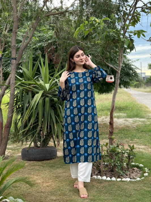 2pcs Printed Stitched Suit Stone Winter Linen Suit Winter Collection Jiyachic