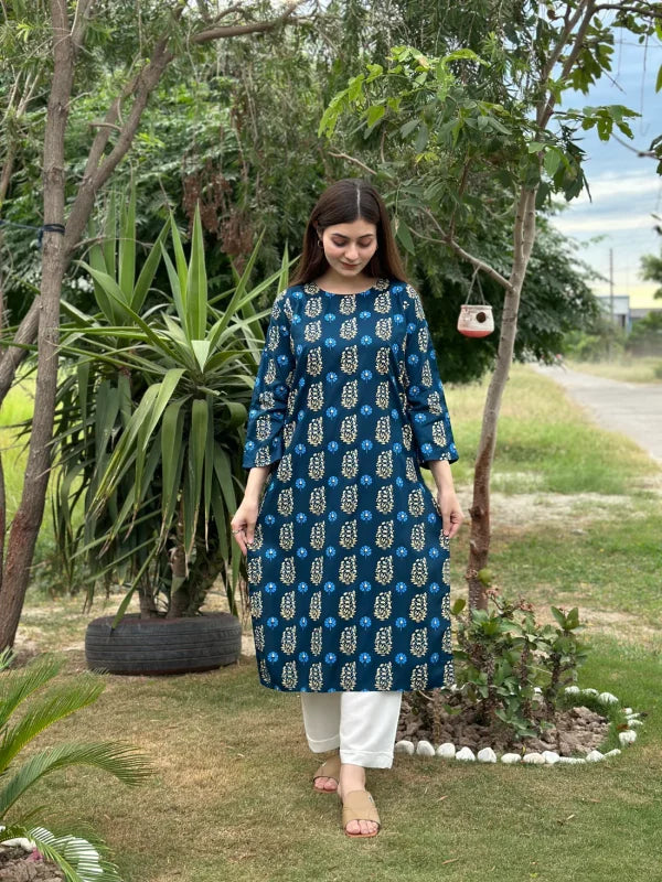 2pcs Printed Stitched Suit Stone Winter Linen Suit Winter Collection Jiyachic