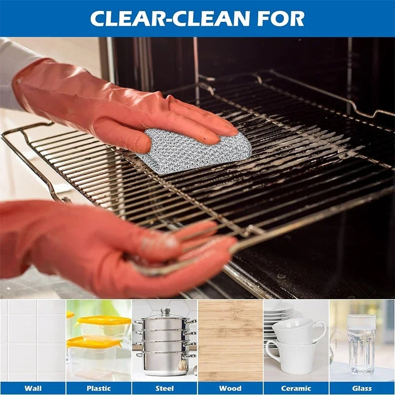 10 pcs Wire Cloth for Dish Washing Kitchen Cleaning Cloth Non-stick Oil Dish Clean Towel Washing Rags Household Cleaning Accessories Dish Clean Wire Clothes