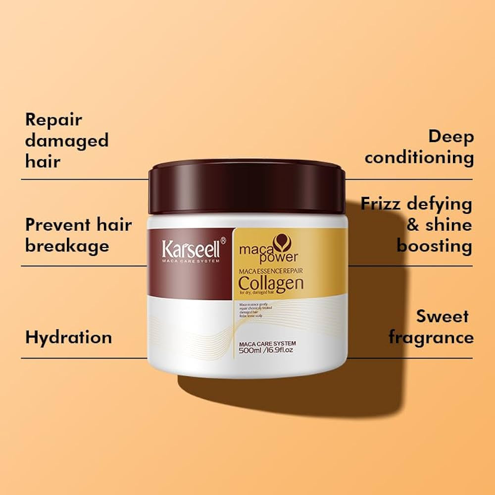 Karseell Collagen Hair Treatment Deep Repair Conditioning Argan Oil Collagen Hair Mask Essence for Dry Damaged Hair All Hair Types 16.90 oz 500ml