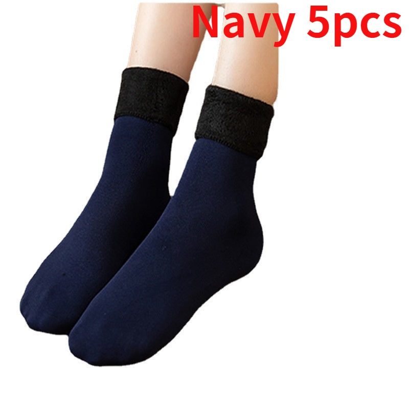 5Pairs/Lot Winter Warm Solid Women Socks Thicken Thermal Socks Wool Cashmere Black Skin Seamless Snow Sock Velvet Unisex Socks