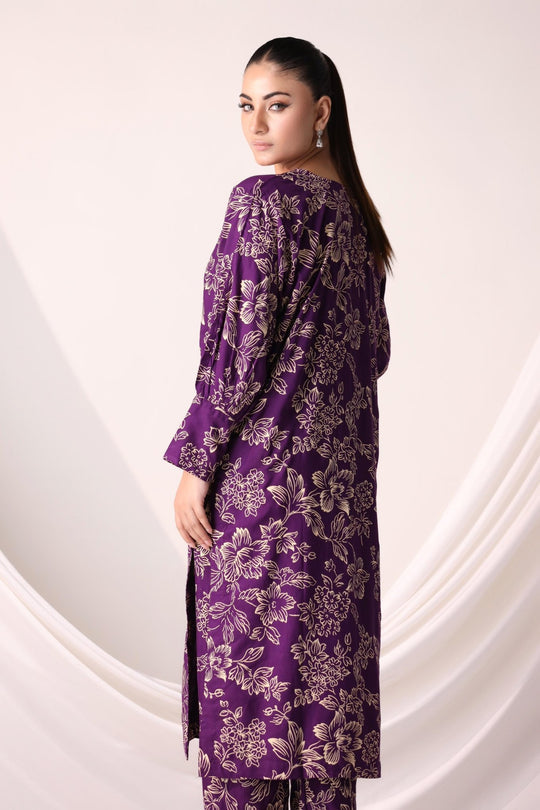 Flower Printed Suit Pcs Stitched Suit Stone Winter Linen Suit Winter Collection (purple) Jiyachic