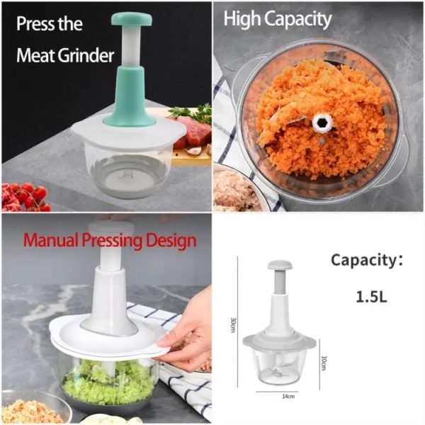 Manual Hand Push Chopper | Multi-functional Vegetable Meat Grinder, Grater, Chopper – 2 Liter (random Color)