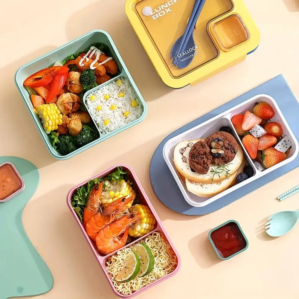 Portable Lunch Box Students Bring Lunch Can Microwave Heating Leak-Proof Lunchbox with Tableware for Children School Office