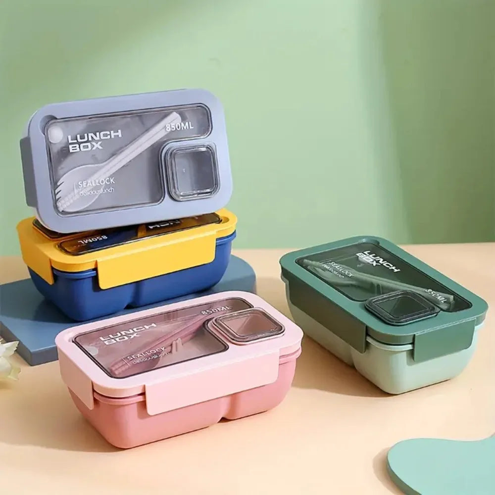 Portable Lunch Box Students Bring Lunch Can Microwave Heating Leak-Proof Lunchbox with Tableware for Children School Office