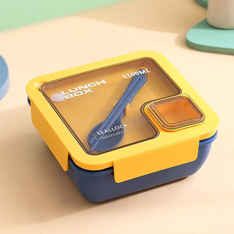 Portable Lunch Box Students Bring Lunch Can Microwave Heating Leak-Proof Lunchbox with Tableware for Children School Office