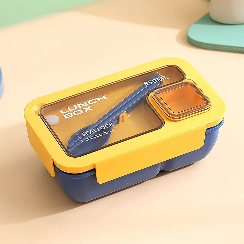 Portable Lunch Box Students Bring Lunch Can Microwave Heating Leak-Proof Lunchbox with Tableware for Children School Office