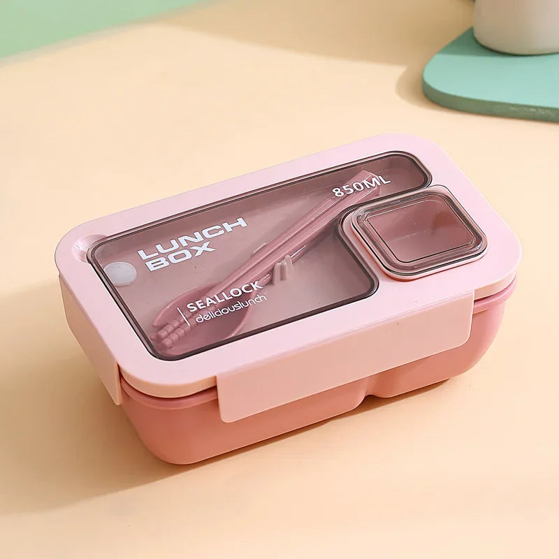 Portable Lunch Box Students Bring Lunch Can Microwave Heating Leak-Proof Lunchbox with Tableware for Children School Office