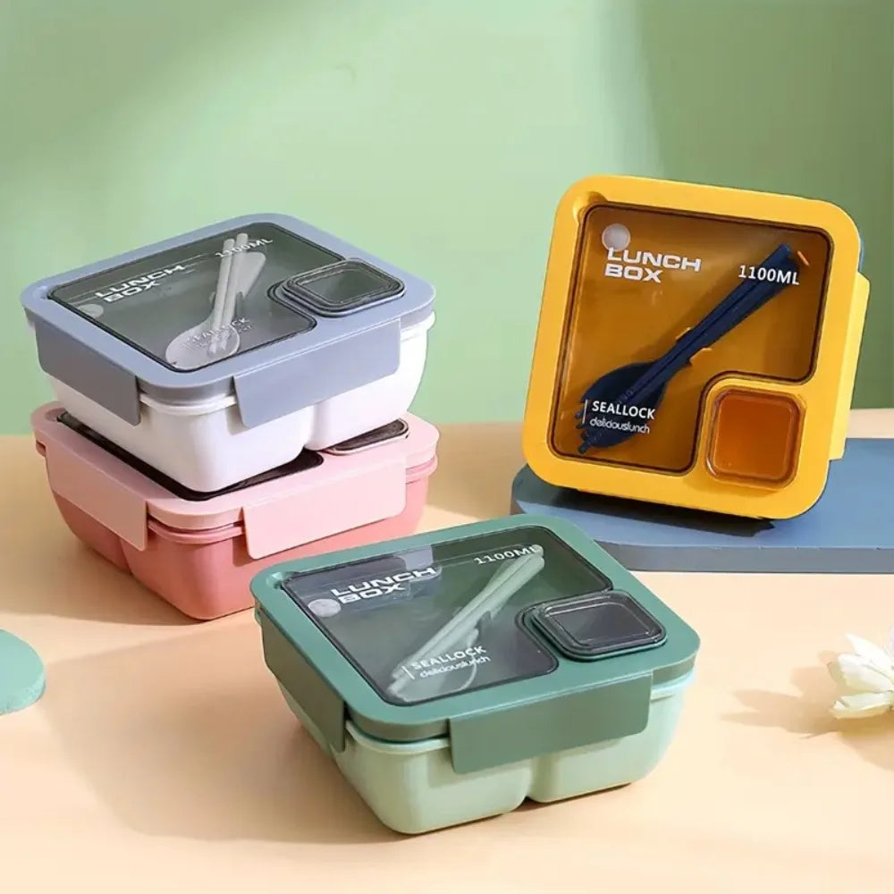 Portable Lunch Box Students Bring Lunch Can Microwave Heating Leak-Proof Lunchbox with Tableware for Children School Office